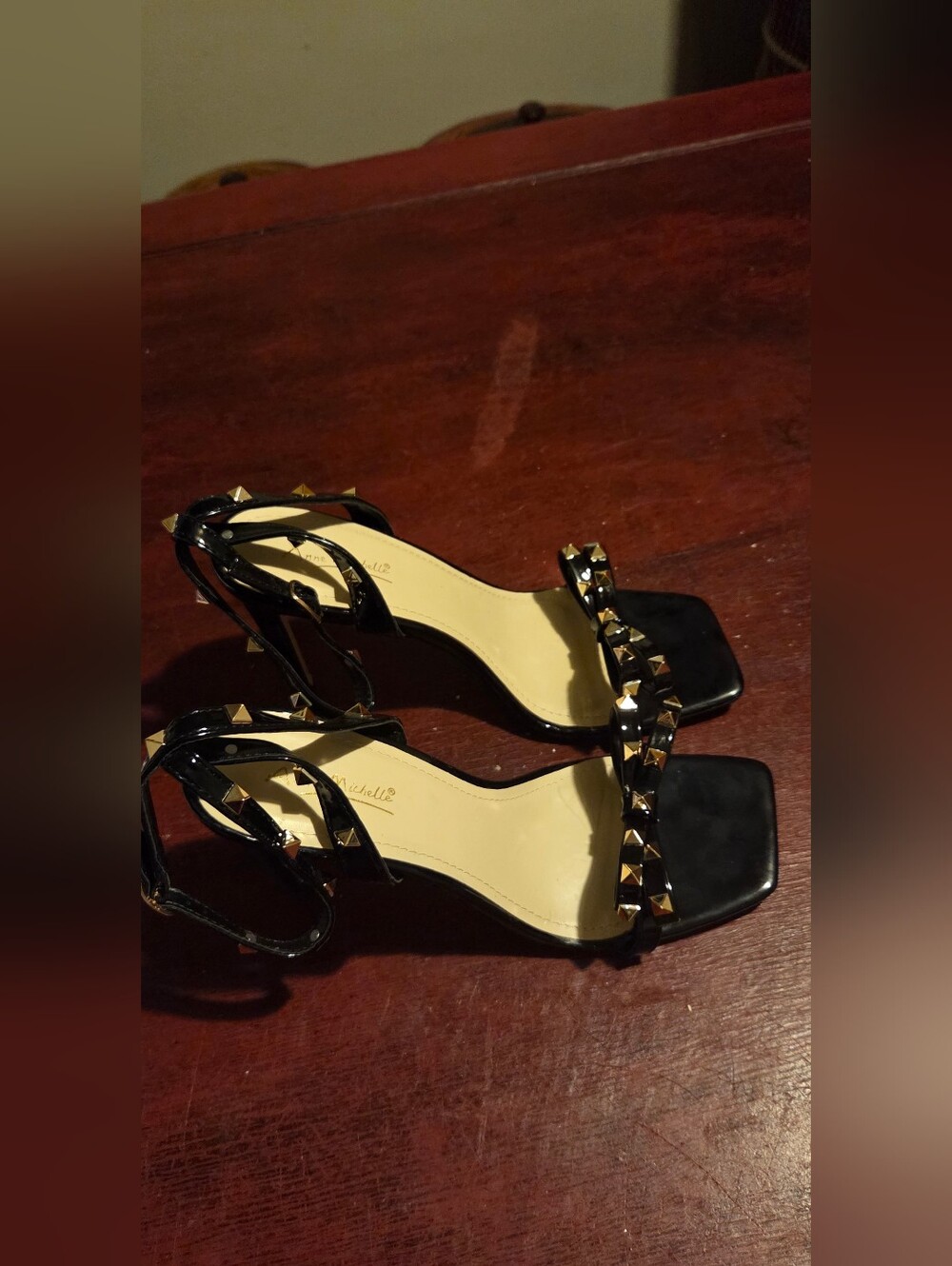 Black Studded Anna Michelle  Ankle-Strap Heels - Women's Dress Sandals Size 10